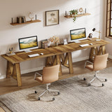 Tribesigns 63" Executive Desk, Farmhouse Wooden Office Computer Desk, Large Workstation Writing Table with Sturdy Legs for Home Office, Brown Tribesigns