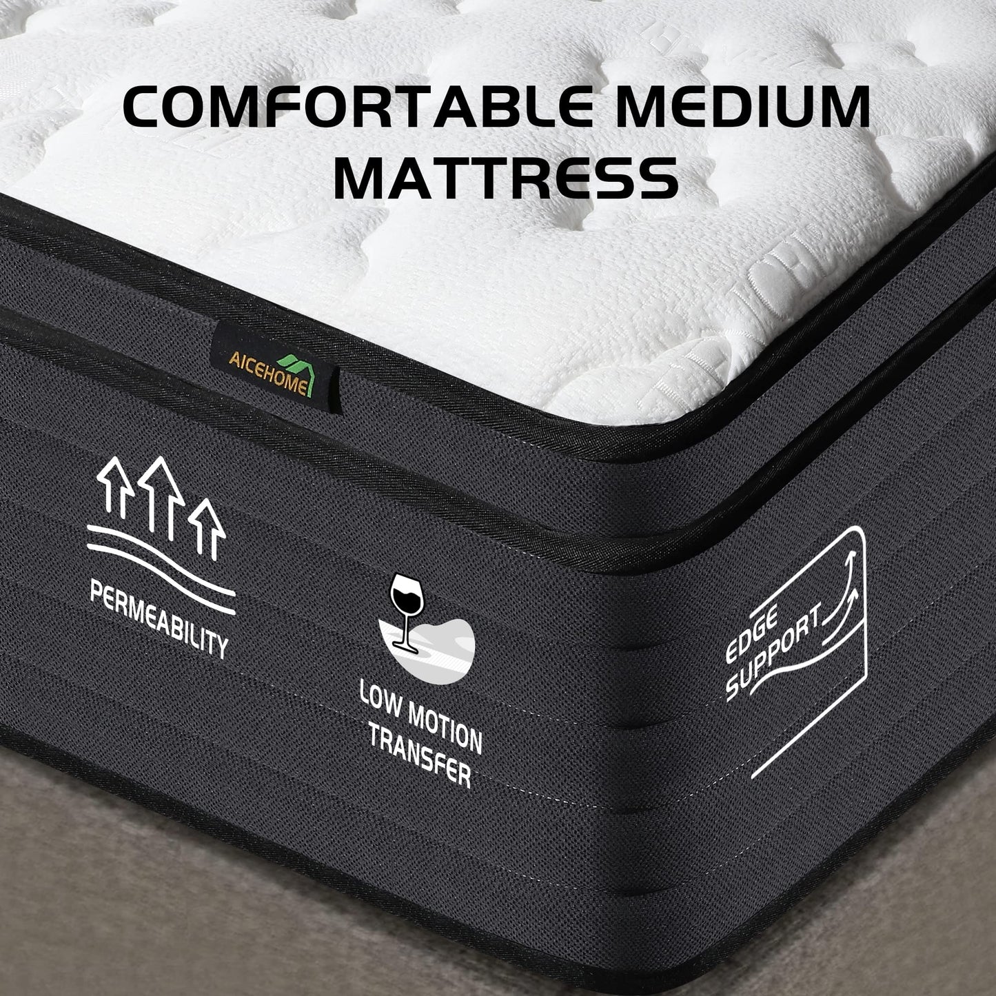 AICEHOME King Mattress, 14 Inch Individual Pocket Springs with Gel Memory Foam, Medium Firm Mattresses in a Box, Hybrid King Size Mattress with Pressure Relief