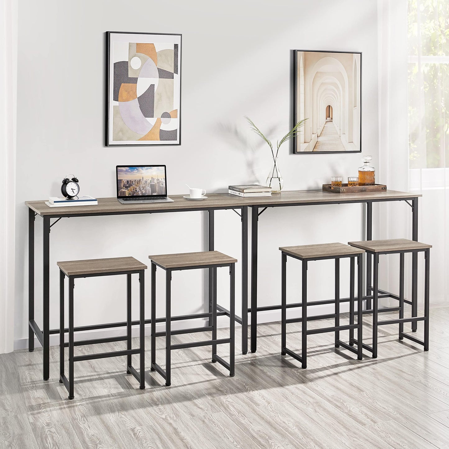 Yaheetech 3 Piece Industrial Bar Table Set with Backless Stools - Stylish Counter Height Kitchen Furniture for Small Spaces - WoodArtSupply