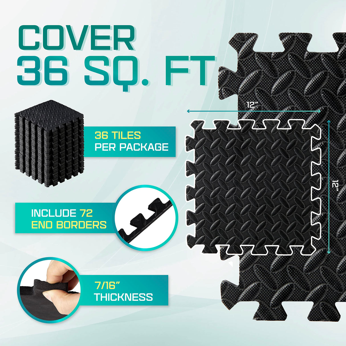 Yes4All Interlocking Exercise Foam Mats with Border – Interlocking Floor Mats for Gym Equipment – Eva Interlocking Floor Tiles - 36 Square Feet (36 Tiles) - Black Yes4All