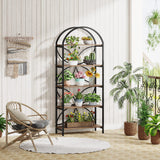 Tribesigns 5-Tier Bookshelf, 75 Inch Tall Arched Bookcase Shelf Storage Organizer, Industrial Book Rack With Metal Frame, Open Standing Display Rack for Bedroom, Living Room, Home Office, Rustic Brown Tribesigns