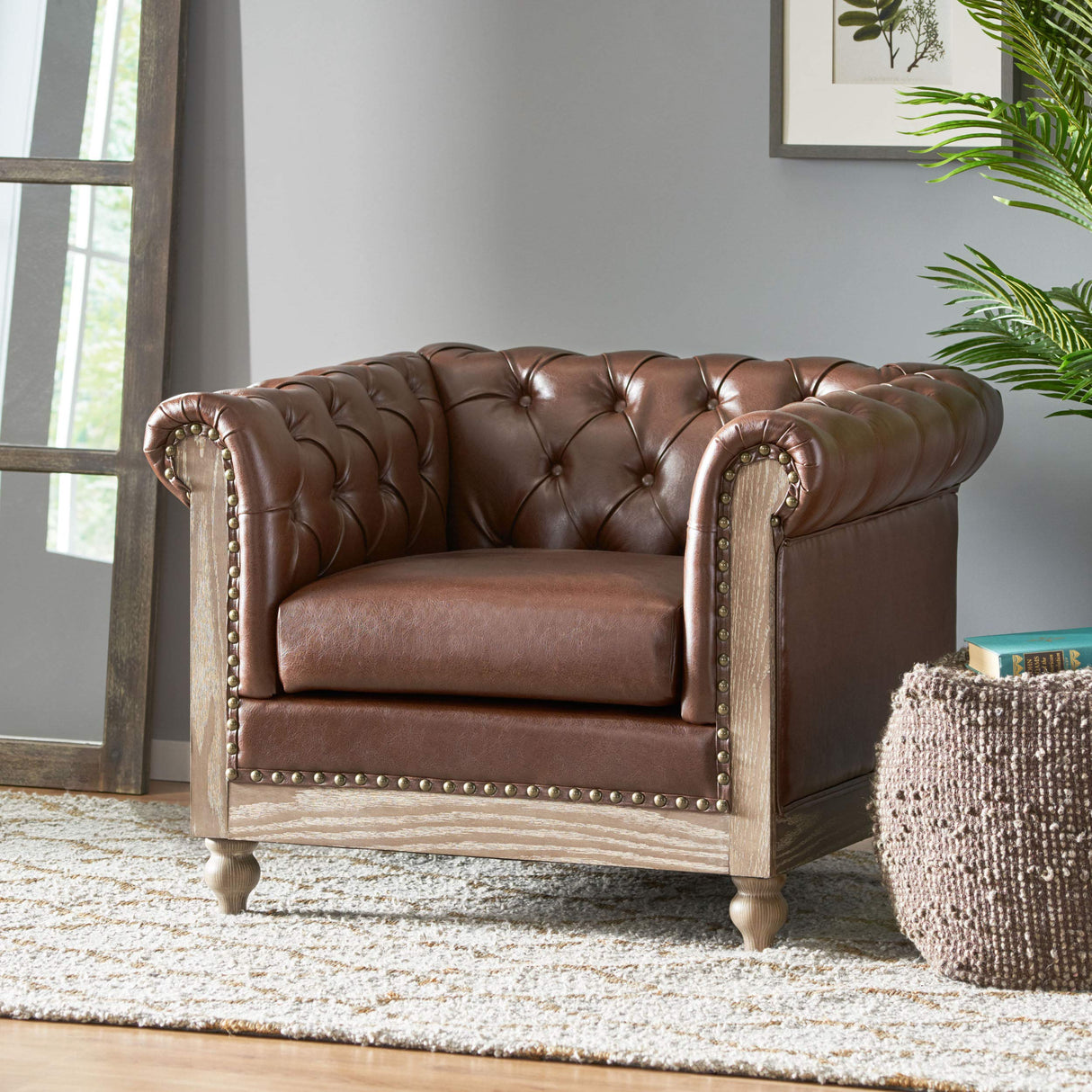 Christopher Knight Home Castalia Club Chair, Dark Brown + Natural 33.5D x 39W x 28H Inch Christopher Knight Home