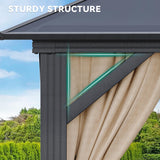 YITAHOME 10x10 Gazebo Polycarbonate Hardtop Outdoor Single Top Canopy with Netting and Shaded Curtains, Aluminum Frame Garden Tent for Patio, Backyard, Deck and Lawns, Brown YITAHOME