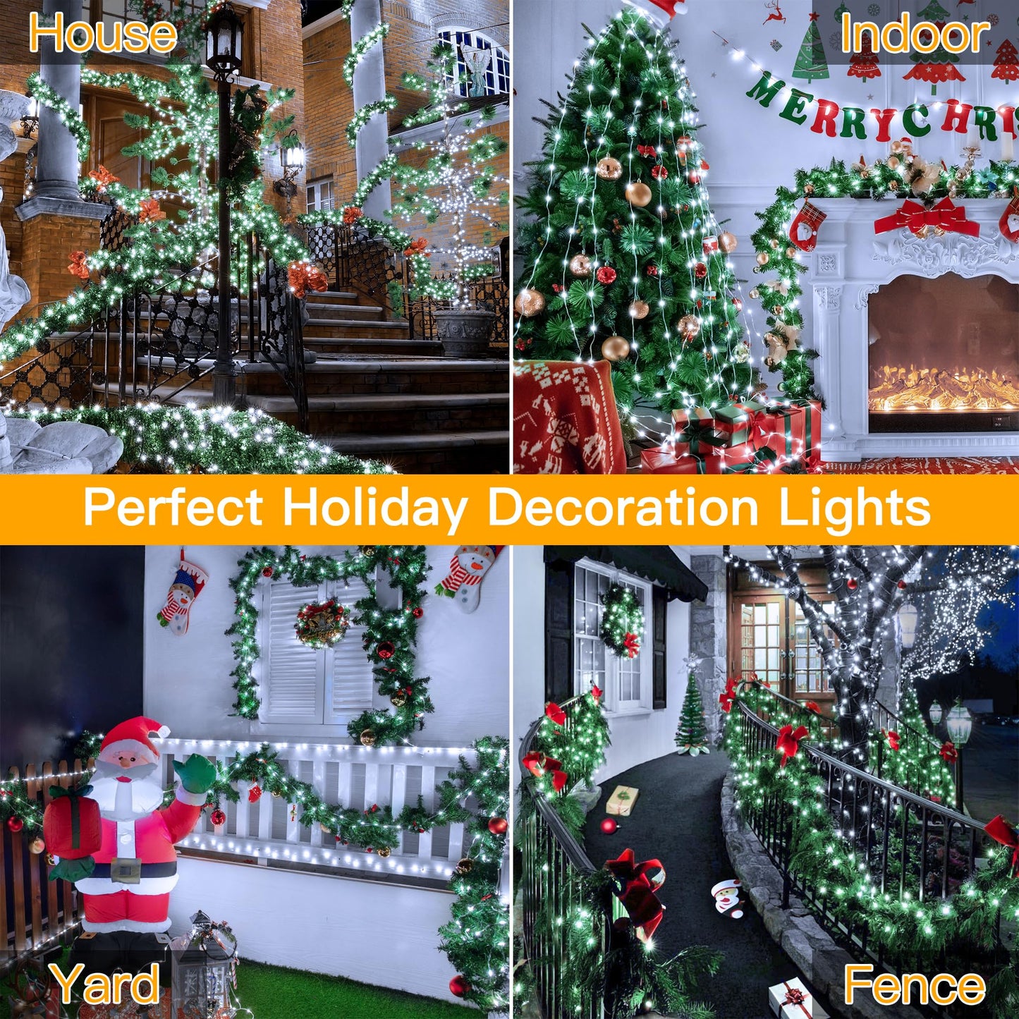 Ollny Christmas Lights Cool White, 600LED 197FT Christmas Tree Lights IP67 Waterproof, Plug in Fairy Lights with Remote 8 Modes Timer, Xmas Lights for Outdoor Indoor House Holiday Decor