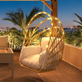 YITAHOME Hanging Egg Chair Without Stand, Rattan Wicker Swing Egg Chair with Light String & Resistant Cushion, 350lbs Capacity, Foldable Hanging Basket Chair for Porch, Garden, Balcony - Beige YITAHOME