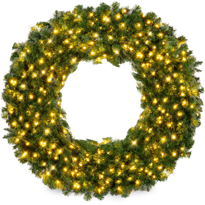 Best Choice Products 60in Large Artificial Pre-Lit Fir Christmas Wreath Holiday Accent Decoration w/ 300 LED Lights, 930 PVC Tips