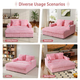 RARZOE 64'' Oversized Chaise Lounge Chair Indoor, Plush Faux Rabbit Fur Sleeper Sofa Bed with 4 Pillows, Charging Station & Cup Holders, Fluffy Comfy Cloud Couch Loveseat Sofa for Living Room,Pink RARZOE