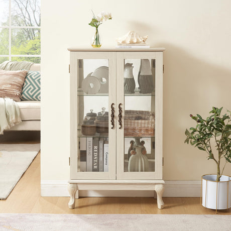 Vintage-Style 2-Door Illuminated Curio Cabinet with Mirrored Back, Adjustable Tempered Glass Shelves & Metal Handles - 43.79" H x 25.99" W x 11.8" D for Home/Office Display Generic