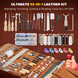 SAKERNEO Professional Leather Working Tools Kit with 52 Stamping Molds, Multi-Size Hole Punch Tool, Engraving/Cutting Mats & Rivet Accessories,Leather Crafting Kit for DIY, Repair & Stitching SAKERNEO