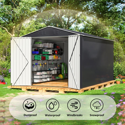 Polar Aurora 8 x 12 FT Outdoor Storage Shed, Metal Garden Shed with with Updated Frame Structure, Tool Sheds for Backyard Garden Patio Lawn Black - WoodArtSupply