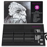 HIFORNY 36 PCS Sketching Drawing Pencil Set,Sketch Pencils Art Supplies with Graphite,Charcoal,Blending Tools,Accessories,Drawing Kit for Adults Artists in Canvas Roll Up Case HIFORNY