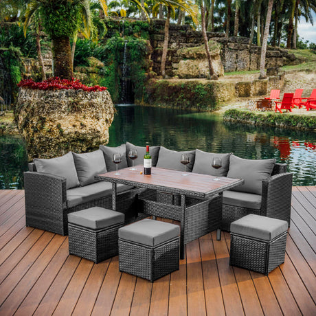 Nestl Wicker Outdoor Furniture Set - 7 Piece Patio Dining Set (Grey/Grey) Nestl