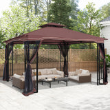 GARTOO 11'x13' Outdoor Patio Gazebo - Porch Gazebo with Polyester Roof & Breathable Netting, Best for Garden, Lawn, Backyard Deck (Chocolate) GARTOO