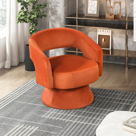 Lexicon 360 Degree Swivel Accent Chair, Modern Comfy Velvet Round Barrel Chair, Open Back, Plush Foam Cushions, Metal Swivel Base for Living Room/Bedroom/Office, Orange Lexicon