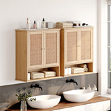 Reettic Rattan Two Door Wall Cabinet, Wooden Medicine Cabinet, Wall Mounted Bathroom Storage Cabinet with Inner Adjustable Shelf, for Bathroom, Kitchen, Entryway, Natural BMGZ103M Reettic