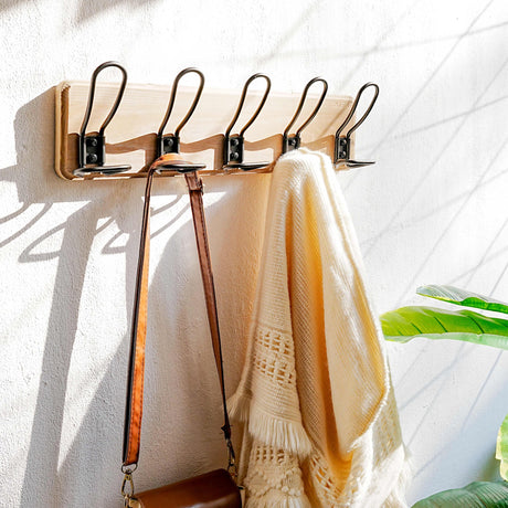 Dseap Coat Rack Wall Mounted - Heavy Duty Farmhouse Rustic Wall Coat Hanger With 5 Wire Hooks for Clothes Hat Jacket Towel, RusticWire, G25A, Weathered Brown & Black Dseap