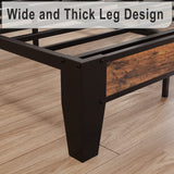 LIKIMIO Vintage Brown King Bed Frame with Storage Headboard and Charging Station LIKIMIO