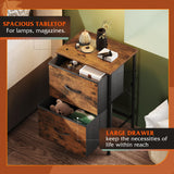 WLIVE Night Stand with Drawers, Dresser for Bedroom with 2 Fabric Drawer, Small Bedside Tables, Nightstand End Table Furniture, College Dorm, Rustic Brown Wood Grain Print, Size L WLIVE
