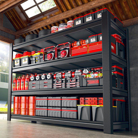Snhomee 40" W Garage Storage Shelves, Heavy Duty Shelving, 4 Tier Adjustable Metal Shelving Unit, Storage Rack for Garage, Basement, Warehouse with Tool-Free Assembly, 40" W x 19.1" D x 57" H Snhomee