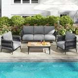 Jocoevol Outdoor Patio Furniture Set 6-Piece, Outdoor 5-Seat Sofa with Coffee Table, Waterproof Thick Cushion Patio Conversation Set, All Weather Outdoor Couch Set for Deck, Lawn, Balcony, Porch Jocoevol