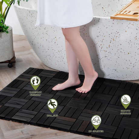 VICTORY RELAX Acacia Wood Flooring Interlocking Deck Tiles for Patio Decor 9 Pcs 12 Slats VR Black - Waterproof Indoor & Outdoor Decor - Balcony Garden Decking Tile (12.2 * 12.2 * 0.7 inches) VICTORY RELAX