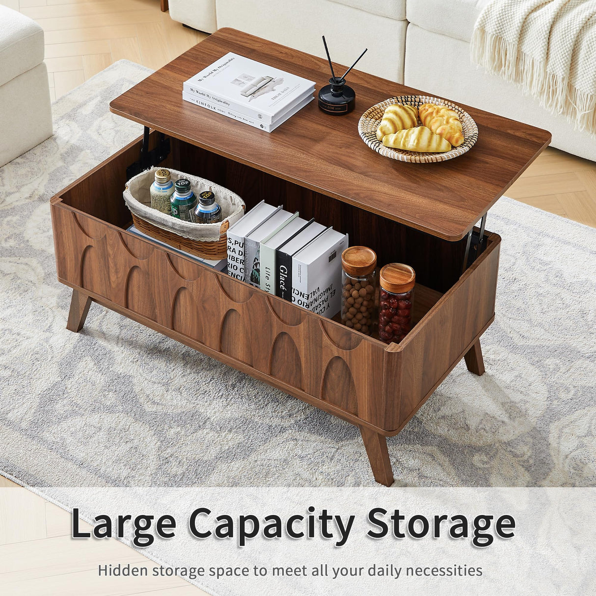 Bifins Coffee Table, Lift Top Coffee Table with Hidden Compartment,Mid Century Modern Lift Tabletop for Home Living Room Office Bifins