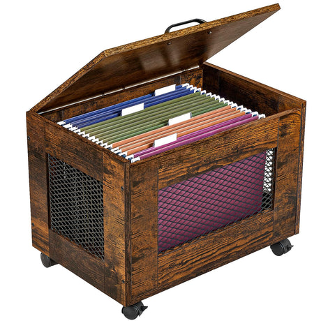 Sbanmao Rolling File Cabinet Cart, Hanging File Organizer Box with Lid for Home Office, Small Filing Cabinet on Wheels Under Desk, Mobile Decorative Document Storage Basket for Letter & Legal Size Sbanmao