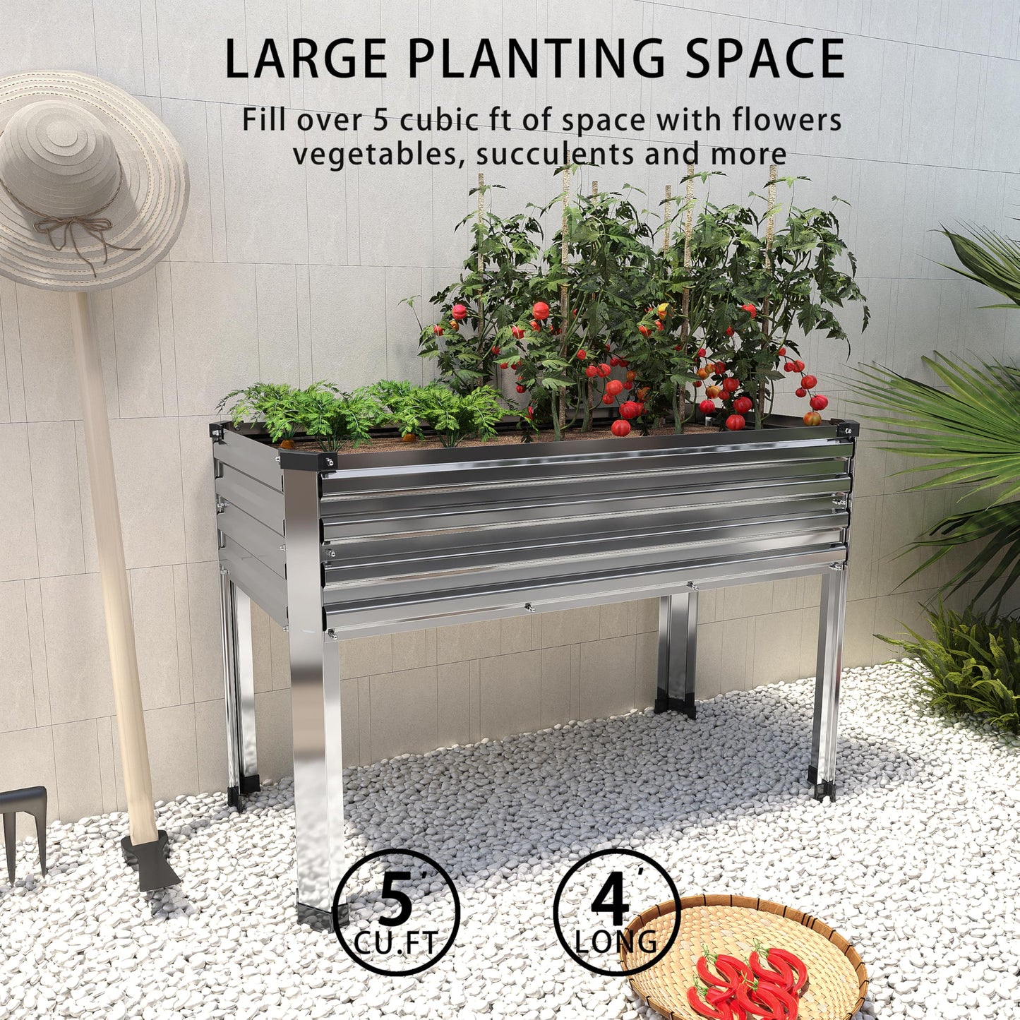 DIIYIV Galvanized Raised Garden Bed Outdoor with Legs,48×18×30in Metal Elevated Raised Planter Box for Backyard, Patio, Balcony, 300lb Capacity,Silver