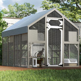 PetsCosset 71" H Catio Outdoor Cat Enclosure for Multiple Cats Large Wooden Walk in Cats House Outside Weatherproof Roof,Attached to House's Window,Cat's Door and Tunnel PetsCosset