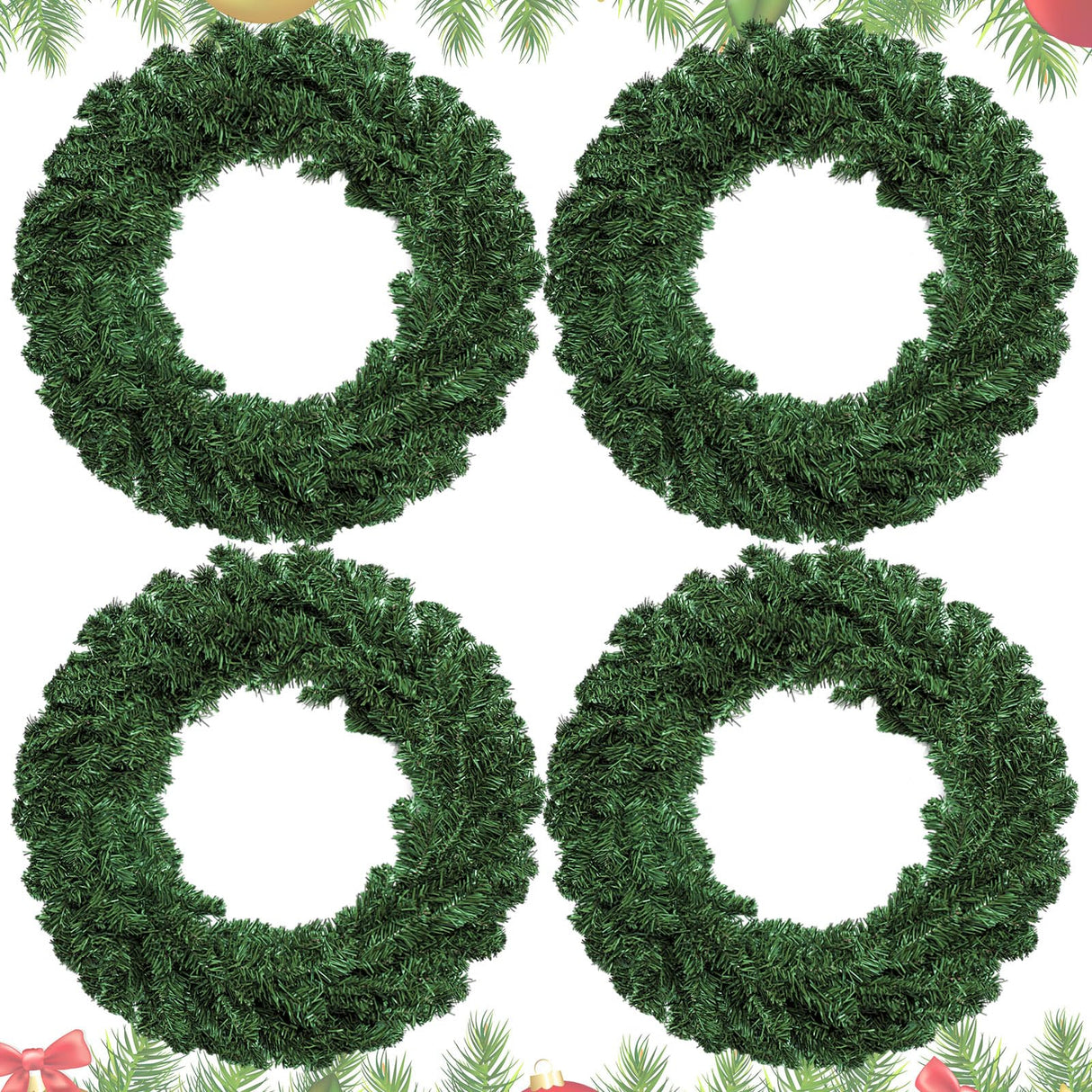 Hotop 4 Pcs Artificial Christmas Wreath for Front Door Christmas Green Farmhouse Wreath DIY Faux Plain Wreaths for Decorating Window Room Christmas Party Decor (24 Inches) Hotop
