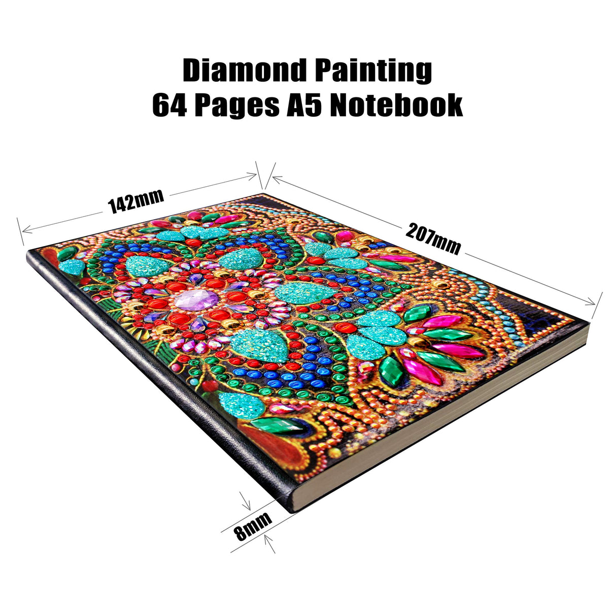 DIY 5D Diamond Art Painting Notebook Mandala Kits Cover Leather Special Shaped Journal Sketchbook Crystal Cross Stitch Art Hardcover Dairy Book by Number Festival Birthday Gift 20.7x14.2cm Generic