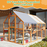 Extra Large Catio Outdoor Cat Enclosure, 53.5ft² Large Cat Run Wooden Cat House with Weatherproof Roof, Walk-in Doors with Lock, Window Access, 110" L x 71" W x 74" H, Orange Nyeekoy