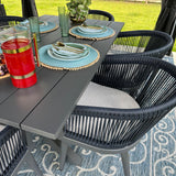 PURPLE LEAF Outdoor Dining Set for 8 All-Weather 9 Piece Patio Aluminium Dining Large Square Table and Rope Weave Chairs Included Cushions for Backyard Decor Kitchen Patio Furniture Set Grey and Navy PURPLE LEAF