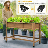 DWVO 47x18x31in Raised Garden Bed, Weather Resistant Poly Wood Planter Box Stand, Planter Box with Legs & Lockable Wheels, Elevated Garden Bed for Backyard Patio Balcony - Brown DWVO