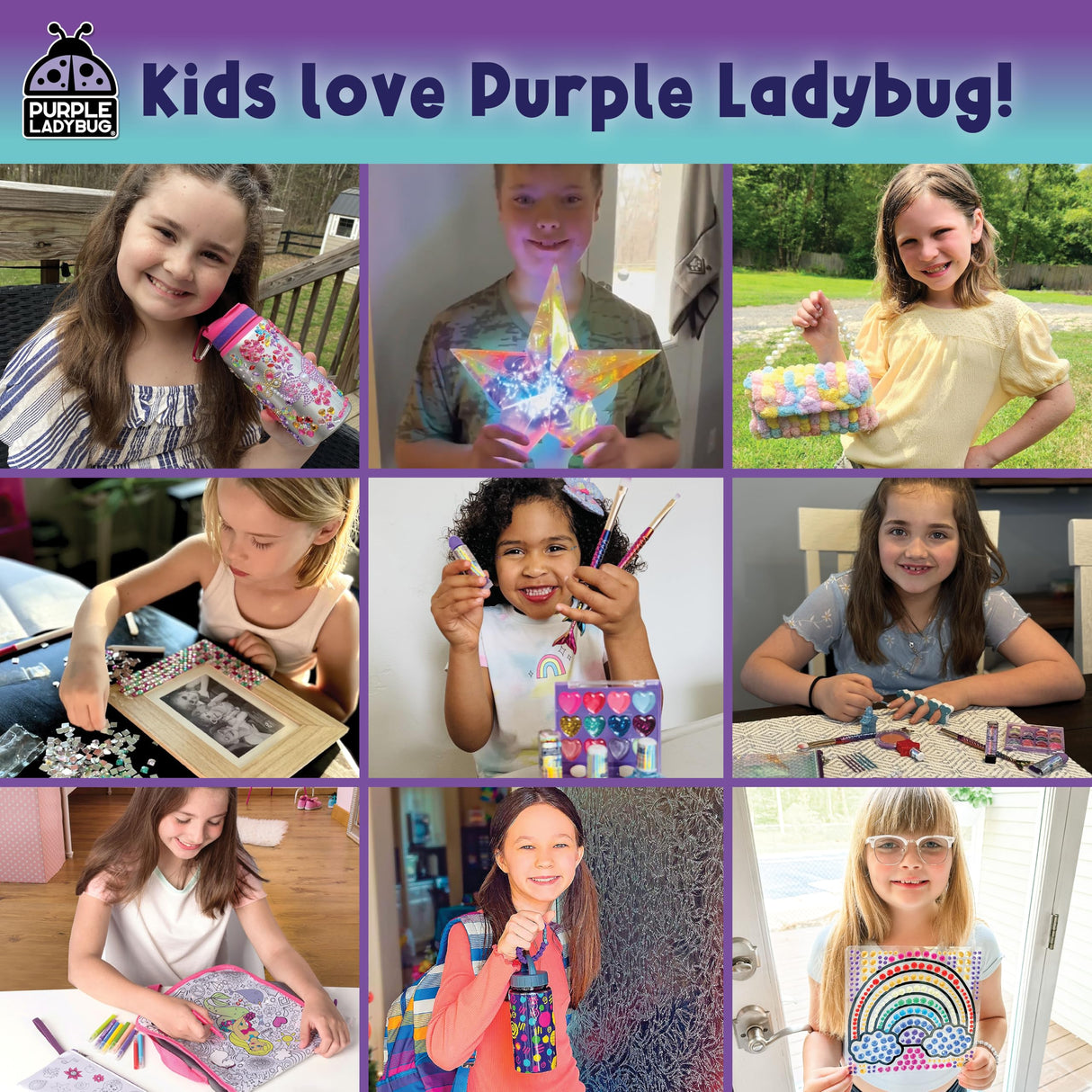 PURPLE LADYBUG DIY Mosaic Photo Frame Craft Kit - Summer Activities for Kids & Teens, Arts & Crafts for Girls 8-12, Birthday Gift for Girls, Fun Craft for Kids Ages 6-12 PURPLE LADYBUG