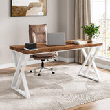Tribesigns Modern Walnut/White 55" Heavy Duty Computer Desk, Study & Work Desk, 23.6"D x 55.1"W x 29.5"H, Z-Shaped Metal Legs, 330 lbs Capacity Tribesigns