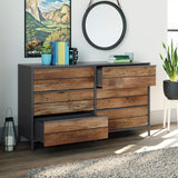 Sauder Boulevard Cafe 6 Drawer Dresser, L: 57.56" x W: 17.48" x H: 33.94", Vintage Oak Sauder