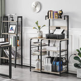 Yaheetech Bakers Rack with Power Outlet, 4-Tier Microwave Stand Cart Coffee Bar with Wire Basket and Wine Storage, Freestanding Kitchen Shelf Extra Counter Space, Gray Yaheetech