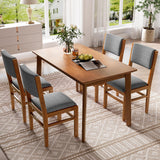 Merax 5 Piece Rectangle Wooden Dining Table Set, Mid Century Modern Tables and 4 Upholstered Wood Chairs for Kitchen, Home, Saving Space, Brown+Gray Merax