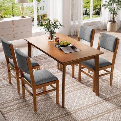 Merax 5 Piece Rectangle Wooden Dining Table Set, Mid Century Modern Tables and 4 Upholstered Wood Chairs for Kitchen, Home, Saving Space, Brown+Gray