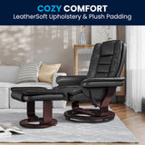 Flash Furniture Bali Contemporary Multi-Position LeatherSoft Recliner Chair with Ottoman, 360-Degree Swivel Recliner Chair and Ottoman Set, Black Flash Furniture