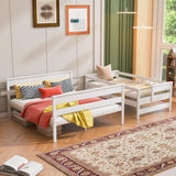 Harper & Bright Designs Detachable Design Twin XL Over Queen Bunk Bed with Ladder,Wood Twin-Over-Queen Bunk Bed Frame with Guardrail,Separated into 2 Beds(White) Harper & Bright Designs