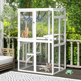 Catio Outdoor Cat Enclosure, Wooden Catio with Window Access for Patio, Indooe Kitty House Cage (White) Nyeekoy