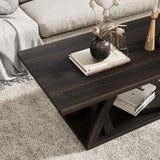 FROMJBEST Farmhouse Coffee Table with Shelf, Wood Coffee Table for Living Room, Open Display Area,47” Dark Brown FROMJBEST