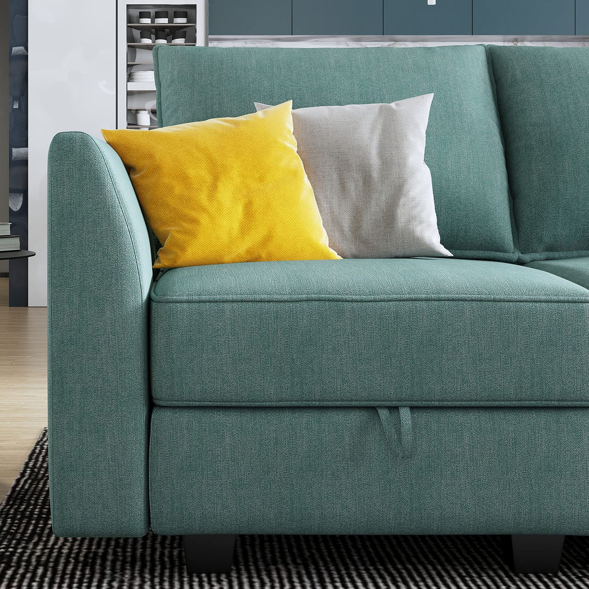 HONBAY Modular Sectional Sofa with Storage Ottoman Fabric Modular Couch with Reversible Chaise 6-Seater L Shape Corner Sofa Sectional Couch, Aqua Blue HONBAY