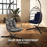 SereneLife Foldable Hanging Egg Swing – Deep Blue Rattan Wicker Chair with Stand, Waterproof Seat Cushion & Headrest, 350 lbs. Capacity – Indoor Outdoor Hammock Chair for Patio, Porch & Garden SereneLife