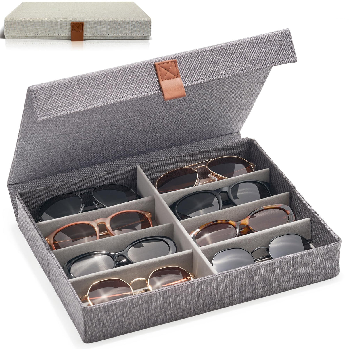 ZICOTO Beautiful Sunglass Storage Organizer For 8 Pairs - A Stylish Linen Case Protects and Displays All Your Glasses - The Perfect Storage Organizer To Hold Multiple Glasses Safe and Dust Free ZICOTO