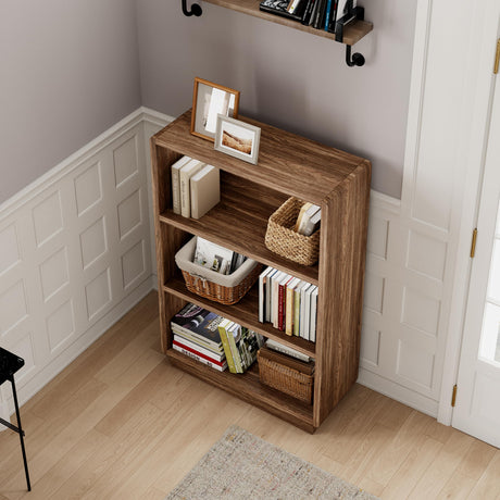 ChooChoo 3-Tier Bookcase, Wooden Bookshelf, Farmhouse Bookshelf with Open Storage, Tall Bookcase for Bedroom and Home Office, Brown Walnut ChooChoo