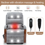 Power Lift Recliner Chair for Elderly People, Dual Motor Lift Chair with Vibration Massage and Heat, Lay Flat Recliner with Solid Wood Armrest, Standing Assistance Reclining, Chenille Fabric Gray EZZUP