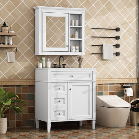 Bathroom Vanity With Medicine Cabinet, Royal Mirror Cabinet, Modern Bathroom Storage Cabinet With 2 Soft Closing Doors And 4 Drawers HouseOfZazla